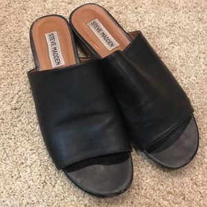 Black size 7 Steve Madden leather slides